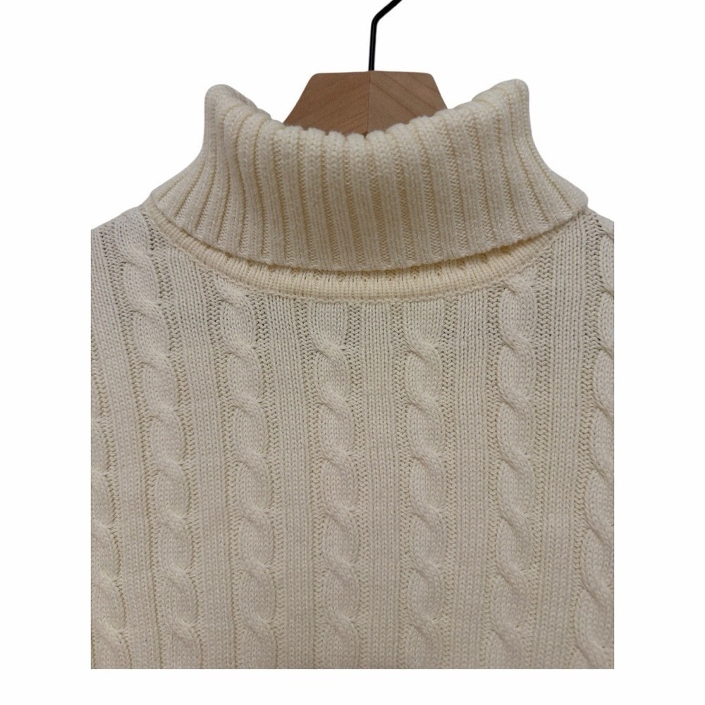 L.L. Bean Heritage Fisherman Sweater Cream Cable Knit Cotton Turtleneck Small - Picture 2 of 9